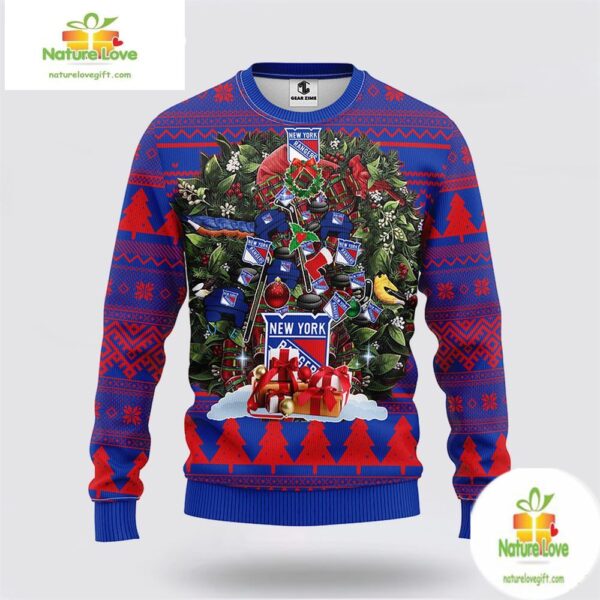 New York Rangers Ugly Christmas Sweater Fleece NHL Tree