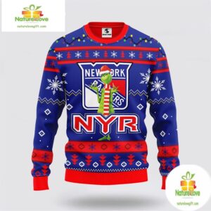 New York Rangers Ugly Christmas Sweater Funny Grinch NHL