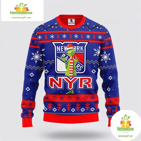 New York Rangers Ugly Christmas Sweater Funny Grinch NHL