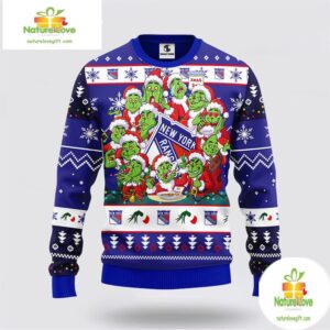 New York Rangers Ugly Christmas Sweater Grinch Holiday Designs