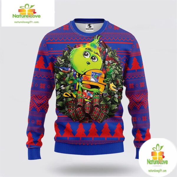 New York Rangers Ugly Christmas Sweater Grinch Hug NHL Fan Gift