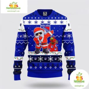 New York Rangers Ugly Christmas Sweater Santa NHL Fan Gift