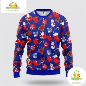 New York Rangers Ugly Christmas Sweater Santa Snowman NHL