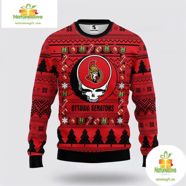 Ottawa Senators Grateful Dead Ugly Christmas Sweater NHL Fleece