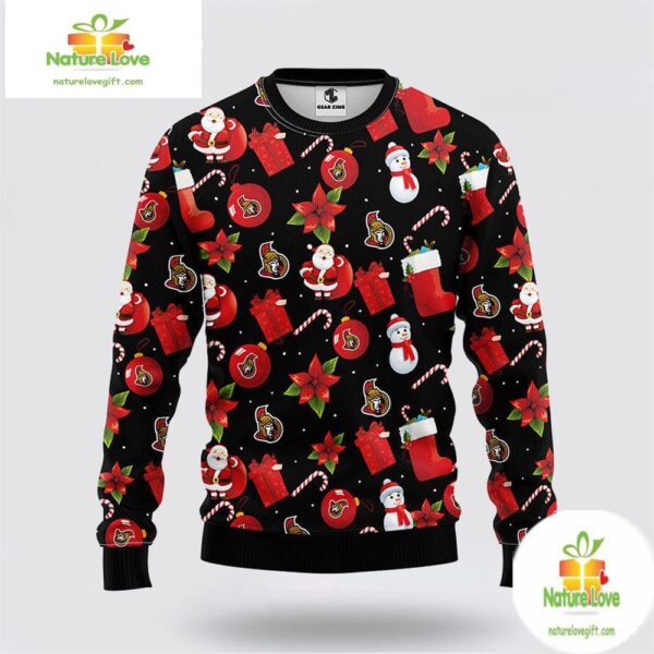 Ottawa Senators Ugly Christmas Sweater Santa Snowman NHL