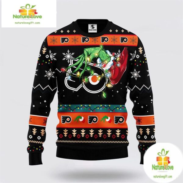 Philadelphia Flyers Grinch Hand Ugly Christmas Sweater NHL