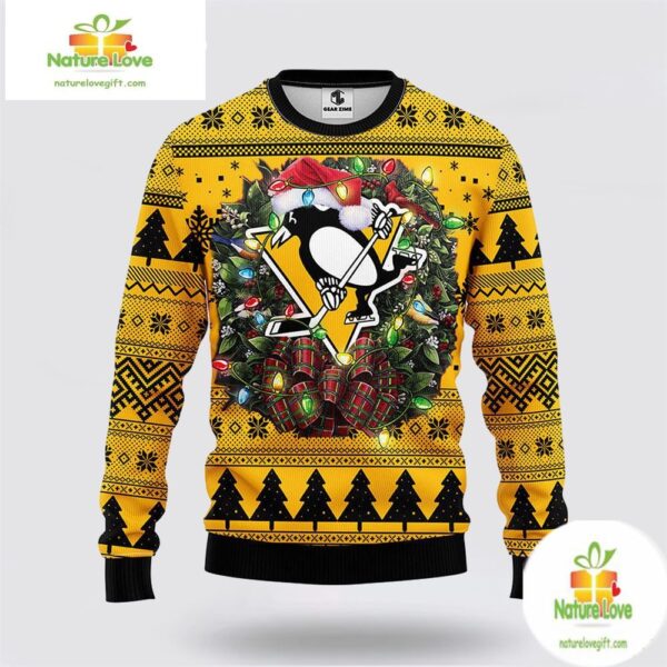 Pittsburgh Penguins Ugly Christmas Sweater Wreath NHL Fan Gift