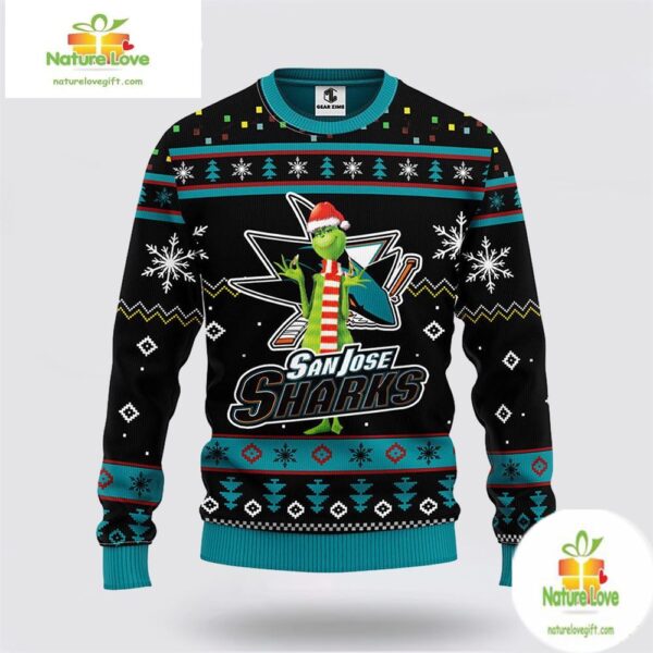San Jose Sharks Ugly Christmas Sweater Funny Grinch NHL