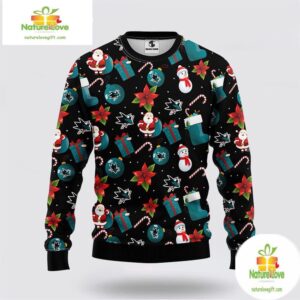 San Jose Sharks Ugly Christmas Sweater Santa Snowman NHL