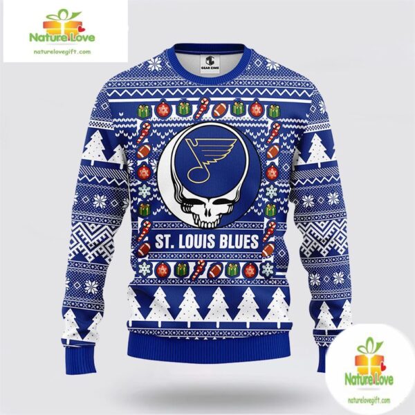 St Louis Blues Grateful Dead Ugly Christmas Sweater Fleece