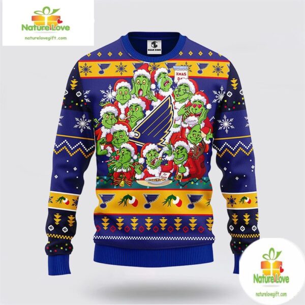 St Louis Blues Grinch Ugly Christmas Sweater 12 Expressions