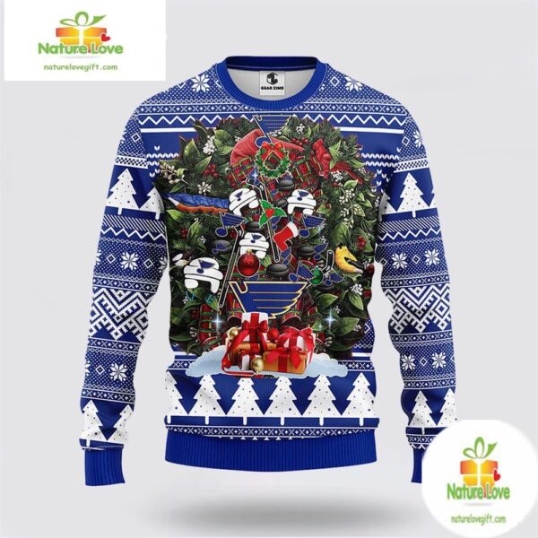 St Louis Blues Ugly Christmas Sweater Fleece NHL Holiday Tree