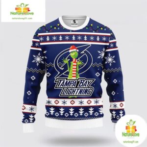 Tampa Bay Lightning Ugly Christmas Sweater Grinch NHL Fan Gift