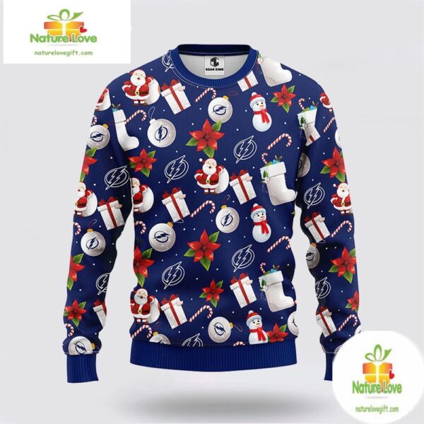 Tampa Bay Lightning Ugly Christmas Sweater Santa Snowman NHL