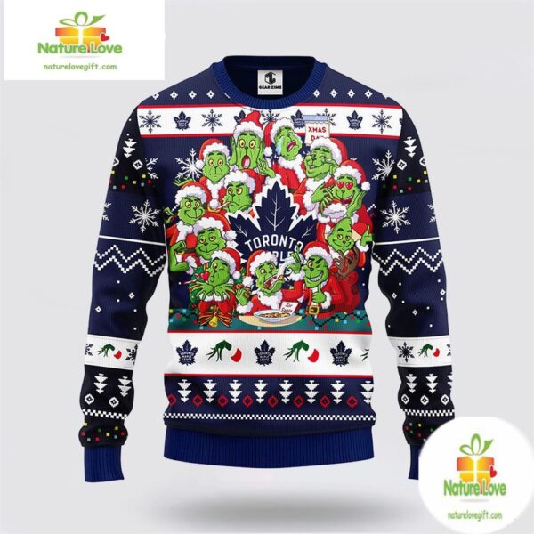 Toronto Maple Leafs Grinch Ugly Christmas Sweater 12 Expressions