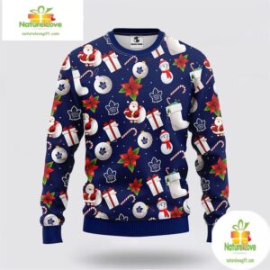 Toronto Maple Leafs Ugly Christmas Sweater Santa Snowman Design