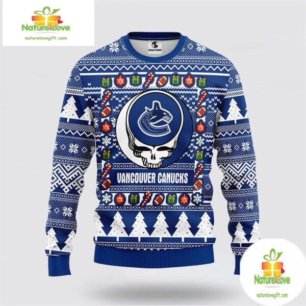 Vancouver Canucks Grateful Dead Ugly Christmas Sweater Fleece
