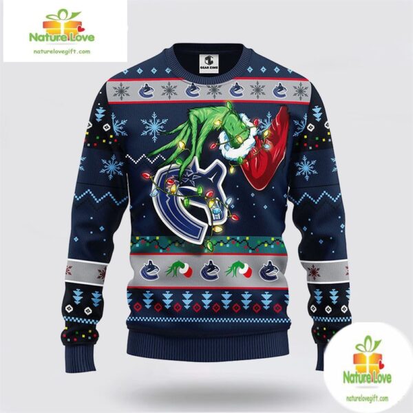 Vancouver Canucks Grinch Ugly Christmas Sweater NHL Holiday