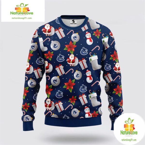 Vancouver Canucks Ugly Christmas Sweater Santa Snowman NHL