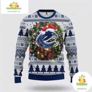 Vancouver Canucks Ugly Christmas Sweater Wreath NHL Fan Gift