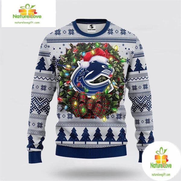 Vancouver Canucks Ugly Christmas Sweater Wreath NHL Fan Gift
