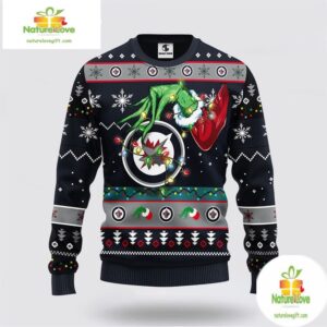 Winnipeg Jets Ugly Christmas Sweater Grinch Hand Design
