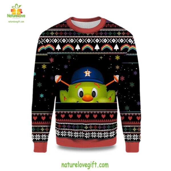 Astros Ugly Christmas Sweater Orbit Mascot Minimalist Design