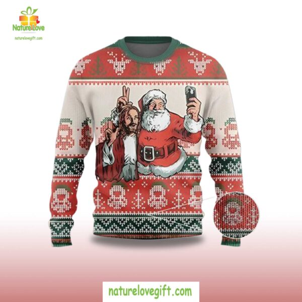 Christmas Sweater Santa Jesus Selfie Ugly Holiday Sweatshirt