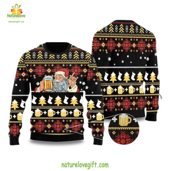 Santa Beer Ugly Christmas Sweater Holiday Party Shirt