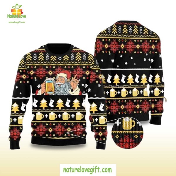 Santa Beer Ugly Christmas Sweater Holiday Party Shirt