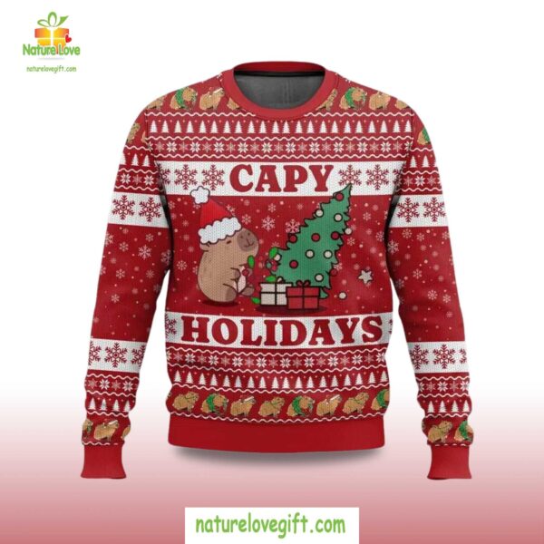 Ugly Christmas Sweater Capy Holidays Festive Holiday Pullover
