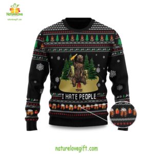 Ugly Christmas Sweater I Hate People Bear Drinking Beer