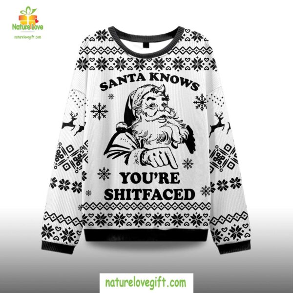 Ugly Christmas Sweater Santa Knows Youre Shitfaced Holiday Party