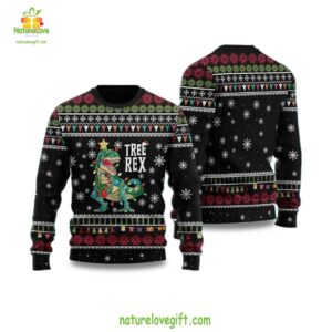 Ugly Christmas Sweater Tree Rex Holiday Festive Top