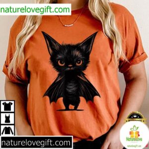 Black Kitten Bat Shirt Halloween Grumpy Cat Tee