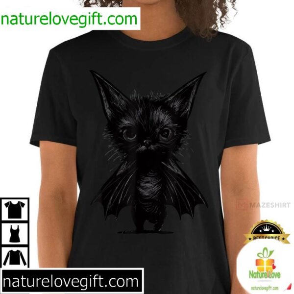 Black Kitten Bat Shirt Halloween Grumpy Cat Tee