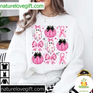 Breast Cancer Awareness Halloween Pink Ghost T Shirt 3