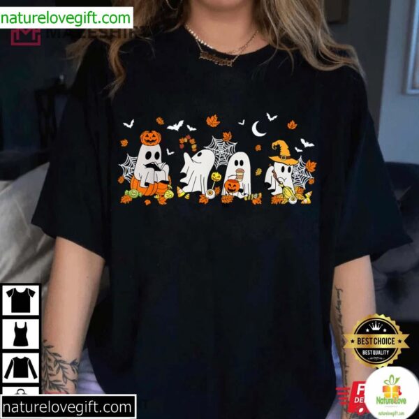 Ghost Coffee Lover Halloween Bookish T-Shirt Fall Tee