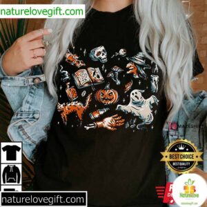 Halloween Doodles T-Shirt Spooky Graphic Tee for Men Women