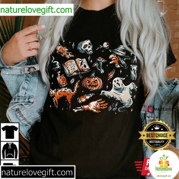Halloween Doodles T-Shirt Spooky Graphic Tee for Men Women