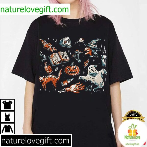 Halloween Doodles T-Shirt Spooky Graphic Tee for Men Women