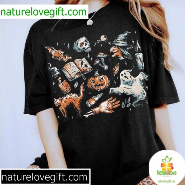 Halloween Doodles T-Shirt Spooky Graphic Tee for Men Women
