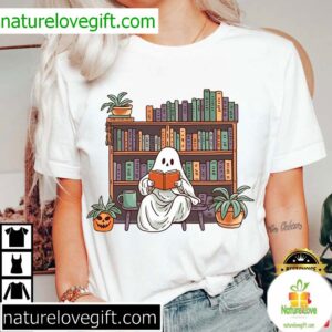 Ghost Book Reading Halloween T Shirt 2