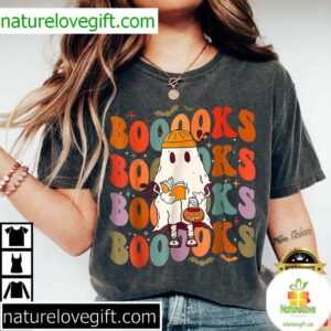 Halloween Ghost T-Shirt Groovy Cute Booooks Design