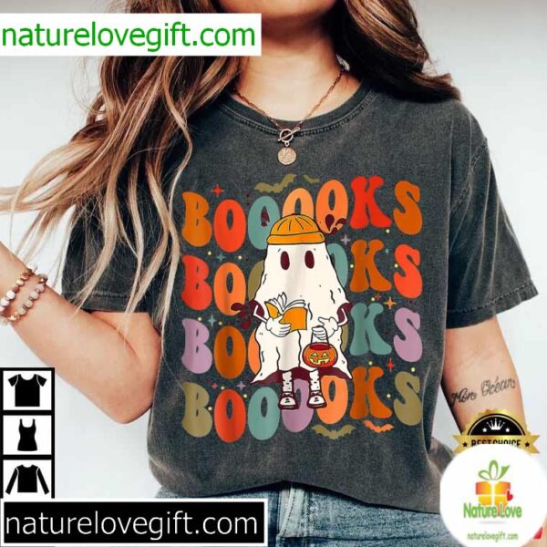 Halloween Ghost T-Shirt Groovy Cute Booooks Design