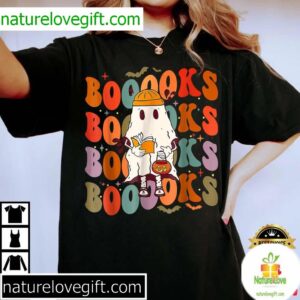 Booooks Groovy Cute Ghost Halloween T Shirt 2