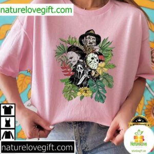 Halloween Horror Movie T-Shirt Floral Horror Characters Design