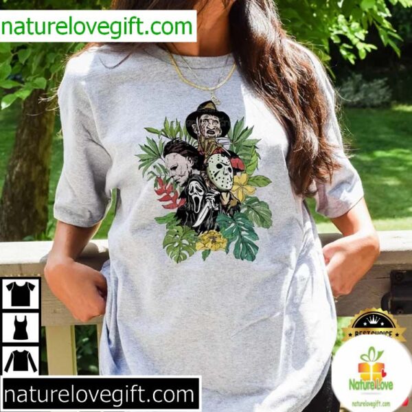 Halloween Horror Movie T-Shirt Floral Horror Characters Design