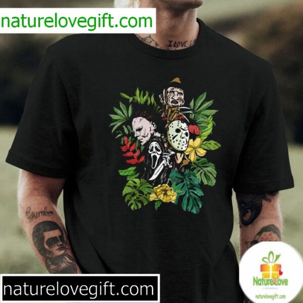 Halloween Horror Movie T-Shirt Floral Horror Characters Design