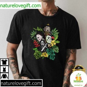Floral Horror Characters Halloween Horror Movie T Shirt 4